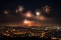 Fireworks over the city for holiday or independence day