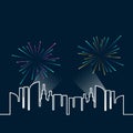 Fireworks over the city. vector illustration