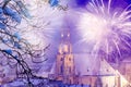 fireworks over Cluj-Napoca new year celebrations Royalty Free Stock Photo