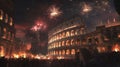 Fireworks over the Colosseum in Rome at night Royalty Free Stock Photo