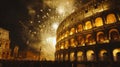 Fireworks over the Colosseum in Rome at night Royalty Free Stock Photo