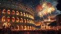 Fireworks over the Colosseum in Rome at night Royalty Free Stock Photo
