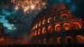 Fireworks over the Colosseum in Rome at night Royalty Free Stock Photo