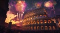 Fireworks over the Colosseum in Rome at night Royalty Free Stock Photo