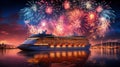 The fireworks over the cruise ship reflected off the water, creating a dazzling display