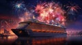 The fireworks over the cruise ship reflected off the water, creating a dazzling display