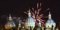 Fireworks over the domes of the New Cathedral in Cuenca, Ecuador Royalty Free Stock Photo