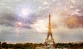 fireworks over Eiffel tower New Year destination Royalty Free Stock Photo