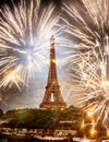 fireworks over the Eiffel tower New Year in Paris Royalty Free Stock Photo