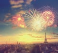 Fireworks over Eiffel tower in Paris, France Royalty Free Stock Photo