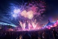 Fireworks over a festival crowd capturing the