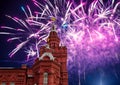 Fireworks over the Historical museum, Red Square, Moscow, Russia Royalty Free Stock Photo