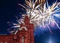 Fireworks over the Historical museum, Red Square, Moscow, Russia Royalty Free Stock Photo