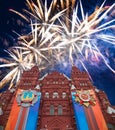 Fireworks over the Historical museum, Red Square, Moscow, Russia Royalty Free Stock Photo