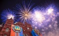 Fireworks over the Historical museum, Red Square, Moscow, Russia Royalty Free Stock Photo