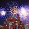 Fireworks over the Historical museum, Red Square, Moscow, Russia Royalty Free Stock Photo