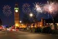 Fireworks over houses of parliament Royalty Free Stock Photo