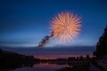 Fireworks Over Lake at Night. Royalty Free Stock Photo