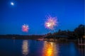 Fireworks over Lake Winnepesauke Royalty Free Stock Photo