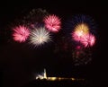 Fireworks over Liberty statue in Budapest