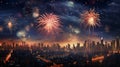 The fireworks over the metropolis lit up the night sky like a million stars Royalty Free Stock Photo