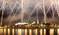 Fireworks over the Moscow Kremlin and the Moscow river. Moscow, Russia Royalty Free Stock Photo