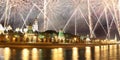 Fireworks over the Moscow Kremlin and the Moscow river. Moscow, Russia Royalty Free Stock Photo