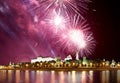 Fireworks over the Moscow Kremlin and the Moscow river. Moscow, Russia Royalty Free Stock Photo