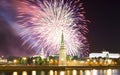Fireworks over the Moscow Kremlin and the Moscow river. Moscow, Russia Royalty Free Stock Photo