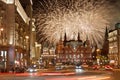 Fireworks over the Moscow, Tverskaya street Royalty Free Stock Photo