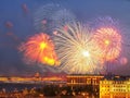 Fireworks over Neva river scape. Saint Petersburg, Russia Royalty Free Stock Photo