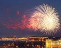 Fireworks over Neva river scape. Saint Petersburg, Russia Royalty Free Stock Photo