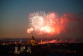 Fireworks over night city Saint Petersburg. Russia. Royalty Free Stock Photo