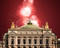 Fireworks over the Opera Garnier (Garnier Palace), Paris, France.