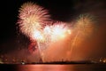 Fireworks over palma de mallorca port to celebrate local patron festivity