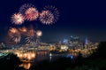 Fireworks over Pittsburgh for Independence Day Royalty Free Stock Photo