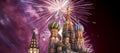 Fireworks over the Saint Basil cathedral Temple of Basil the Blessed, Red Square, Moscow, Russia Royalty Free Stock Photo