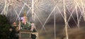 Fireworks over the Saint Basil cathedral Temple of Basil the Blessed, Red Square, Moscow, Russia Royalty Free Stock Photo