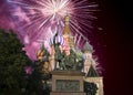 Fireworks over the Saint Basil cathedral Temple of Basil the Blessed, Red Square, Moscow, Russia Royalty Free Stock Photo