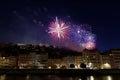 Fireworks over Saone river banks in Lyon Royalty Free Stock Photo