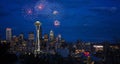 Fireworks over Seattle Cityscape Royalty Free Stock Photo