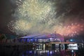 Fireworks over the stadium Fish Royalty Free Stock Photo