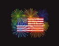 Fireworks over USA American Flag Black BG Illustration Royalty Free Stock Photo