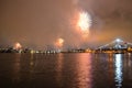 Fireworks Over Water San Diego, California Midway Royalty Free Stock Photo