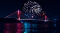 Fireworks over Yavuz Sultan Selim Bridge Royalty Free Stock Photo