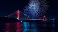 Fireworks over Yavuz Sultan Selim Bridge Royalty Free Stock Photo