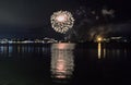 The fireworks paint the sky in various colors and are reflected in the Miseno lake, creating a breathtaking view.