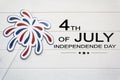 Fireworks props on white wooden table with the text 4th of July,Independence day Royalty Free Stock Photo