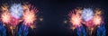 Fireworks pyrotechnics celebration party event festival holiday or New Year background panorama - Colorful firework on dark night Royalty Free Stock Photo