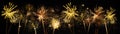 Fireworks pyrotechnics celebration party event festival holiday or New Year background panorama - Golden firework on dark night